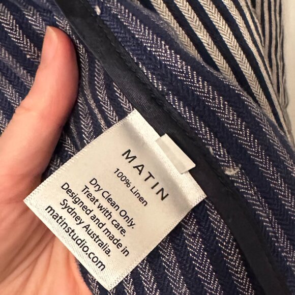 Matin 100% Linen Navy Blue/White Blazer; Size M/L - Picture 3 of 4